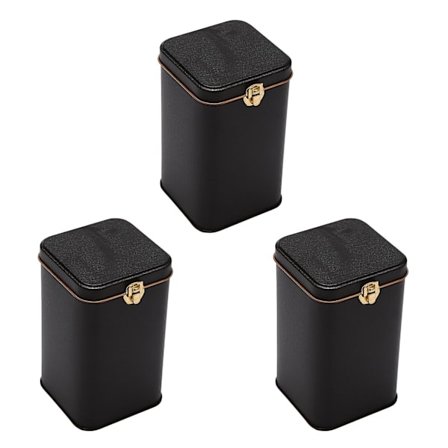 3X Metalliska Tekannor med Högkvalitativt Lås Järn Kaffe Godis Förvaringslåda Tennburk Svart