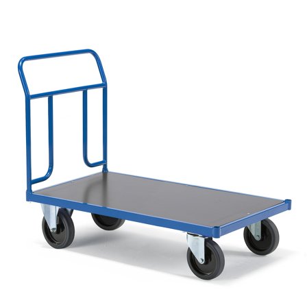 Platform trolley TRANSFER, 1 steel end, 1200x800 mm, elastic rubber, with brakes