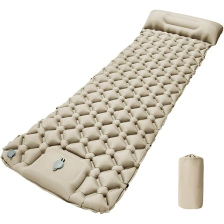 Selvoppustelig Liggeunderlag med Fodpumpe & Pude, Ultralet Vandtæt, 190x60 cm_TF_TF