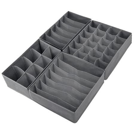 4 stk Foldbare Undertøjs Skuffeorganisatorer Stof Skab Skuffeorganisatorer Delere Opbevaringsboks Til Dark Grey 31X31X10CM