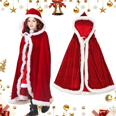 Rød Julekappe med Hette – Julekappe for Kvinner, Julekostyme og Cosplay, Perfekt for Julebord og Maskerade