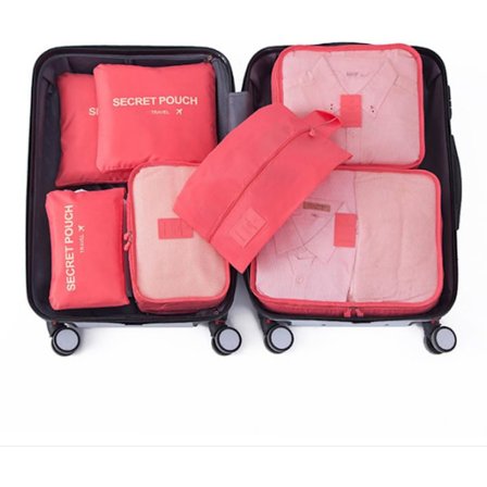 Resepackning Kubkomprimering Suftsorganisatör Väska Vattentät bagageförpackning Bag Sko toalettväska för resor röda 7 st förpackningsarrangörer