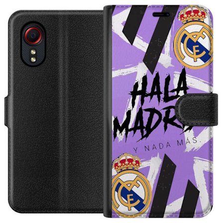 Kompatibelt Plånboksfodral till Samsung Samsung Galaxy Xcover 5 Hala Madrid motiv i lila med Real Madrid emblem och energisk fotbollsgrafik perfekt f