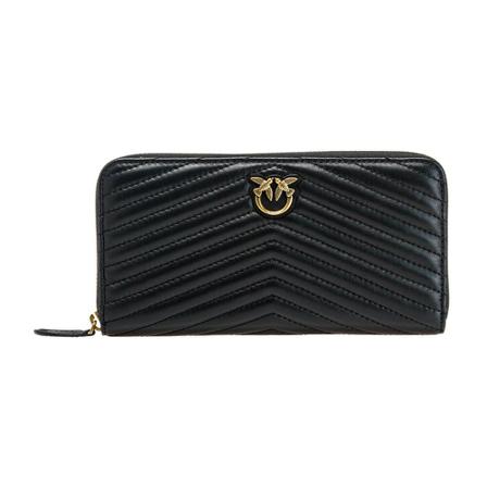 Pinko Kleine zip-around portefeuille in nappaleer chevron , Zwart , Dames , Maat: ONE Size Portefeuilles
