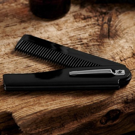 Black Fine-Toothed Folding Pocket Comb for Men - Beard combs