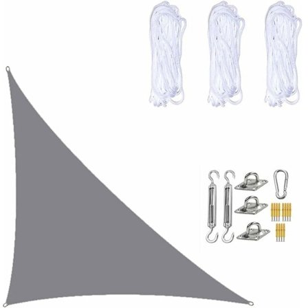 Vandtæt Solsejl 3×4×5 Meter, Ligesidet Trekant, Solbeskyttende Skyggenet med Monteringssæt til Have Terrasse og Planter Grå