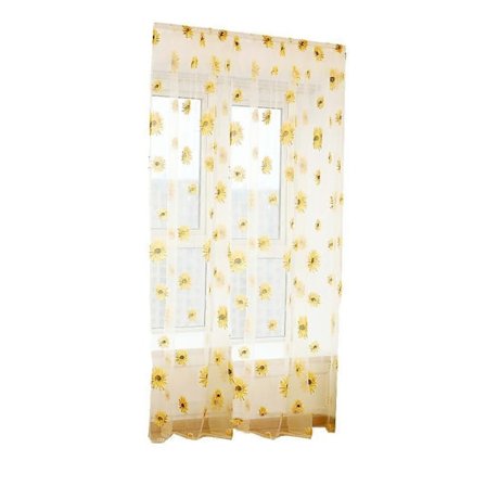 Premium Voile Kanalgardiner med Solrosmönster för Barnrum Gula