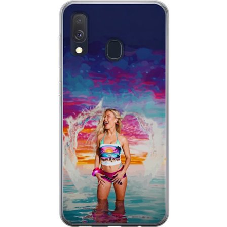 Kompatibel Mobilcover til Samsung Galaxy A40 Blond kvinde i farverigt strandtøj, der leger i havet ved solnedgang
