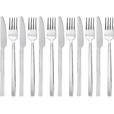12 delar bestick i rostfritt stål, 6 x bordknivar - 6 x gafflar