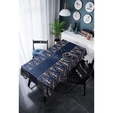 Blå rektangulær fløyelsduk, gullgrafisk trykk polyesterduk Restaurantduk, juleduk, 140x200cm
