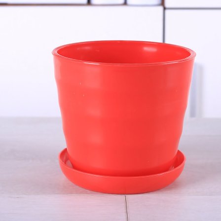 Flexibel Rund Modern Blomkruka med Avtagbar Bricka för Trädgårdsarbete Kontor Balkong Röd