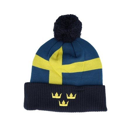 CCM - Bleu pom Bonnet - Sweden Flag Team Knit Navy Pom @ Hatstore