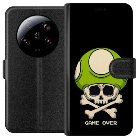 Kompatibelt Lommeboketui til Xiaomi Xiaomi 13 Ultra Spilmotiv med dødsål og grønn sopp i retro gaming-stil med teksten game over