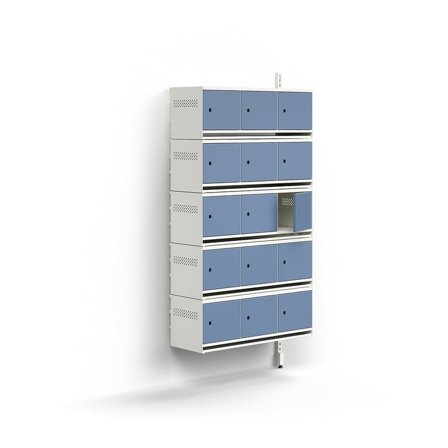 Schuhschrank ENTRY, Erweiterungsmodul, wandhängend, 15 Metalltüren, 1800 x 900 x 300 mm, weiß/blau