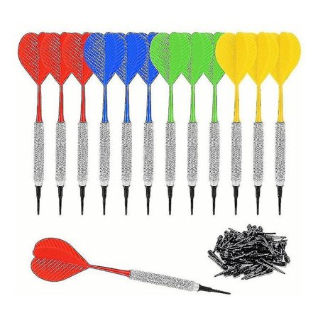 Dartsett med 100 ekstra myke tupper, sikkerhetsdart med myke tupper (rød, gul, blå, grønn) (12 stk)