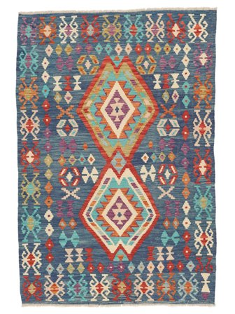 Kelim Afghan Old Style Tæppe Håndvævet 126X187 Mørkeblå/Mørkegrå Afghanistan