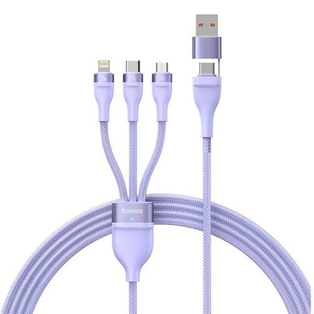 Kabel USB 3w1 Baseus Flash Series 2, USB-C + micro USB + Lightning, 100W, 1,5m (fioletowy)