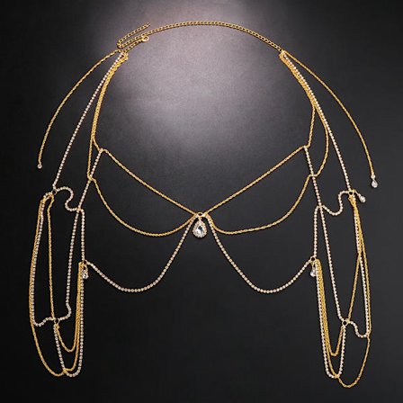 Wedding Multilayer Chain with Tassels and Rhinestones for the Shoulder