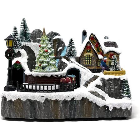 Julby med tåg i harts, samlarobjekt med LED-belysning (Julgran)