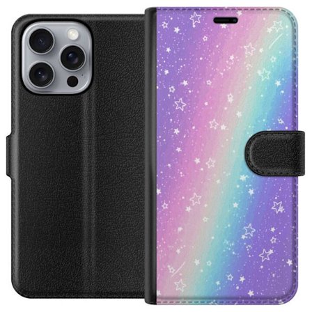 Kompatibel Tegnebogsetui til Apple iPhone 16 Pro Max Rainbow-farvet pastelbaggrund med hvide stjerner og glitrende prikker i blød overgang