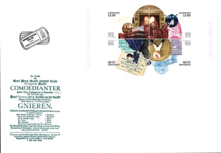 Danmark - 300-året for dansk teater - Førstedagskuvert med miniark