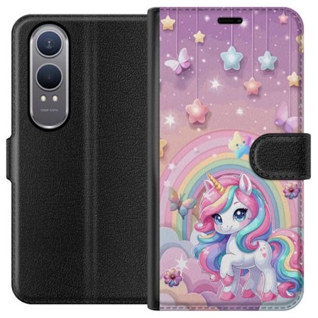 Kompatibel Tegnebogsetui til OnePlus Nord CE4 Lite Magisk enhjørning med regnbue manke, stjerner og sommerfugle mod en pastelfarvet himmel med skyer