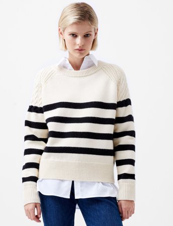 French Connection Quinley Stripe Jumper - Cream - L