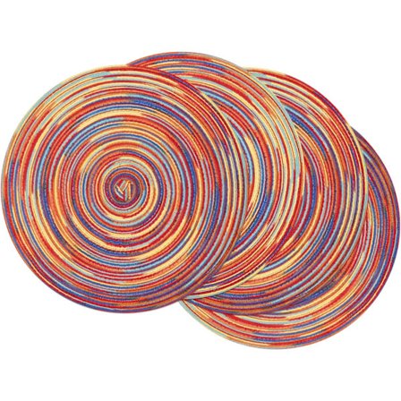 Runde Flettede Bordskånere Sæt af 4 Farverige Bordskånere til Spiseborde Feriefest Dekoration (Regnbue Rød, 4)