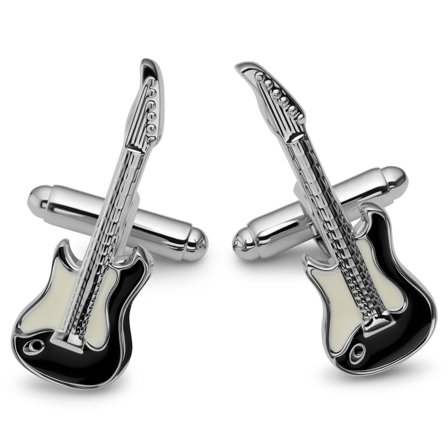 Kleos | Boutons de manchette noir et argent La guitare pour hommes