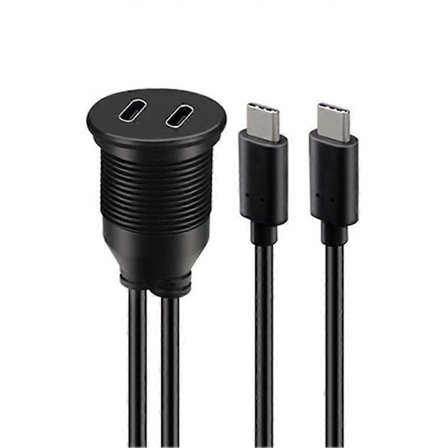 USB Type C Forlængerkabel 1M Han til Hun Dobbelt Port Vandtæt Bilmontering Indbygningskabel til Bil Lastbil