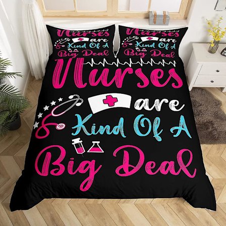 Hoitotyön kuningas/kuningatar -pussilakanasetti, sairaanhoitajan hattu, stetoskooppi, vuodevaatesetti, sairaanhoitajan lahjat, peittopäällinen, 