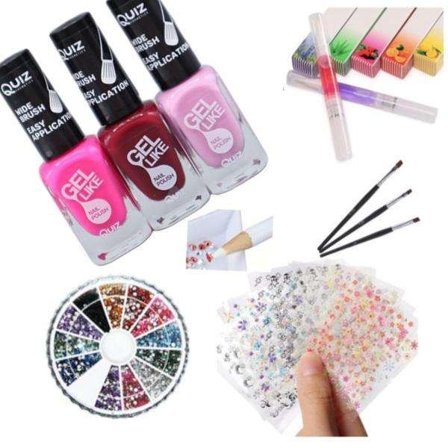 Neglesett - Dekorasjonssett - Neglelakk, Rhinestone, Negleklistremerker