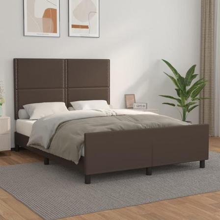 Vidaxl Sängram Med Huvudgavel Brun 140x190 Cm Konstläder Brun