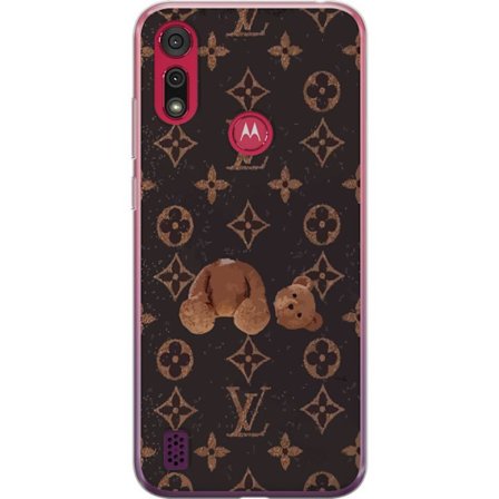 Kompatibel Mobilcover til Motorola Motorola Moto E6s (2020) Luksuriøst monogrammønster med knust bamse i mørk modeæstetik