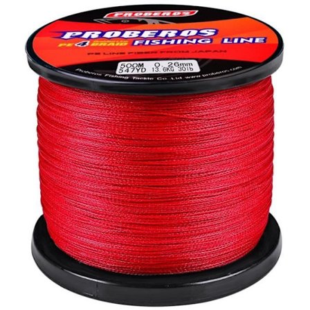 4-trådig flätad fiskelina - 500 m - 13,6 kg/0,25 mm - Röd