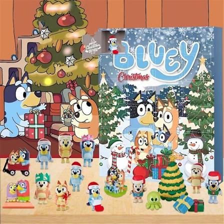2023 Julkalender, 24 dagar av julnedräkningskalender, 24 st valp Bluey figurer docka semester strumpa stuffer present DB B