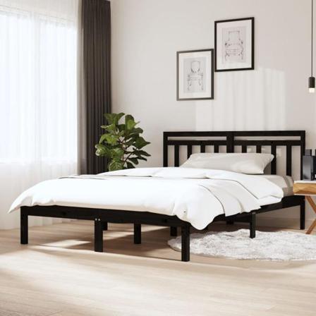 Vidaxl Sängram Svart Massiv Furu 140x190 Cm Svart