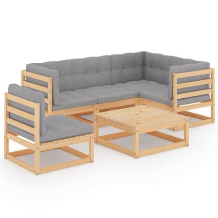 Vidaxl Loungegrupp Med Dynor 6 Delar Massiv Furu Grå