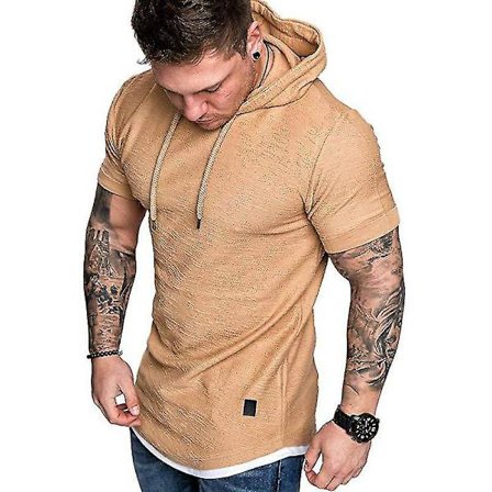 Herre T-skjorte med hette og korte ermer Sommer Casual Hoodie Sport Topper