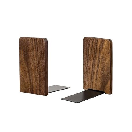 2 stk. bogstøtter i sort valnød, rektangulær bogreolholder, dekorative, tunge bogstøtter i træ