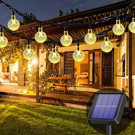 24 fot solcelle lyslenke - 50 LED krystallkulelys med 8 moduser, vanntett utendørsbelysning for hage, terrasse og fester (varm hvit)