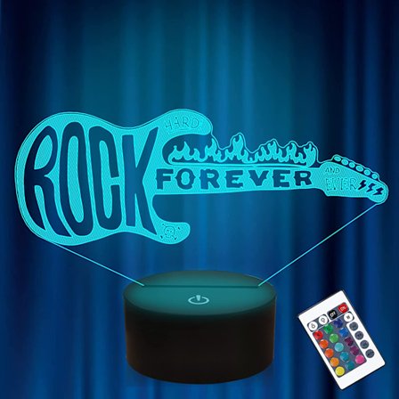 Gitarr 3D Illusion Nattlampa Rock and Roll Dimbar Hologram Lampa 16 Färgskiftande med Fjärrkontroll Sovrumsdekoration