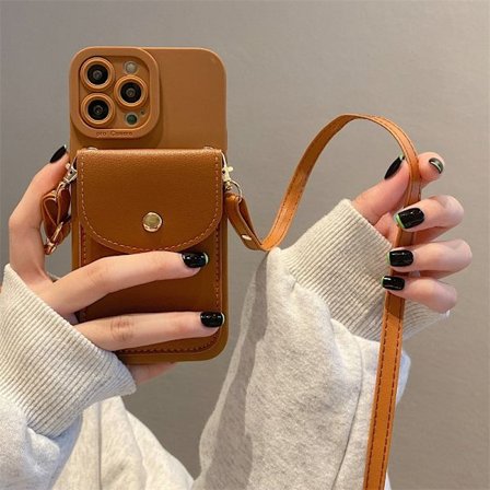 iPhone 17 ruskea korttikotelo + nahkainen crossbody-laukkuhina putoamista estävä korttikotelo crossbody-kaulanauha