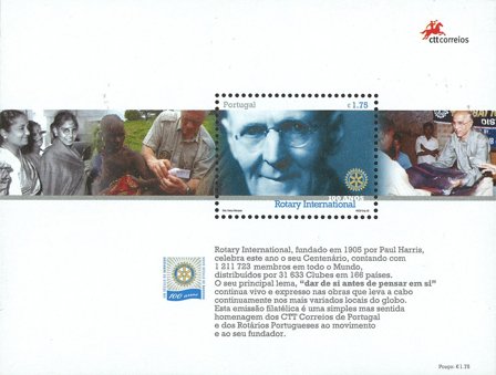 Portugal - Rotary 100år - miniark - Postfrisk miniark
