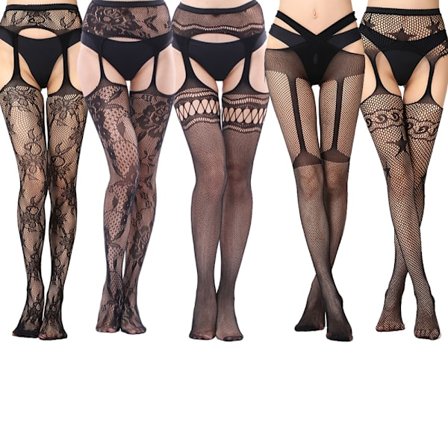 5-pakks strømpebukser med høy midje, gjennomsiktige, lårhøye