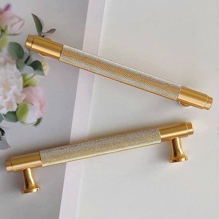 Set med 10 moderna guldskåpshandtag 128 mm hålavstånd köksdörrhandtag vintage draghandtag för köksskåp, byrå, garderob (borstat guld)