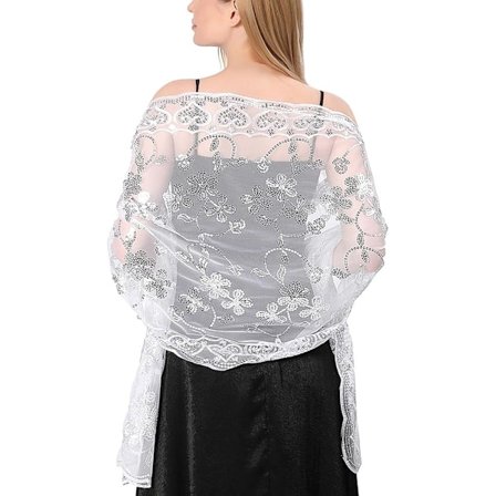 Paljettbesatt blommig cape och sjal till aftonklänningar, dam glittrande genomskinlig mesh bröllop cape för kvällsparty