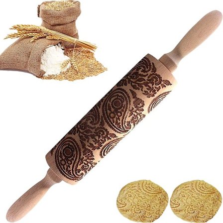 Paisley trävals med prägling Woody 3d lasergraverad mönstrad kavel för bakning av skorpor pajer kakor kex fondant tårtdeg bakverk Cl
