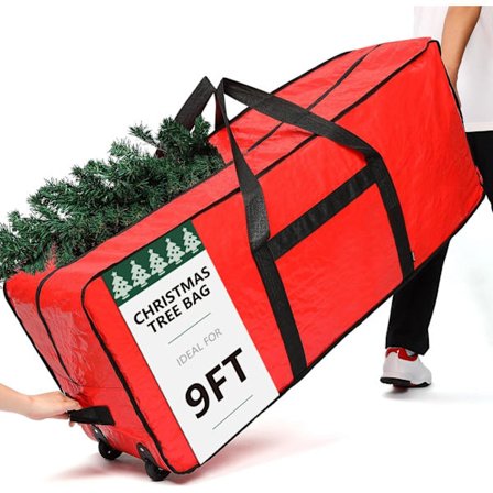 Oppbevaringspose for juletre, passer til 9 fot kunstige juletrær, pose med glidelås, forsterkede bærehåndtak og hjul, rød (kun pose) Rød 9 fot med