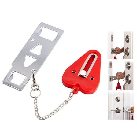 Bærbart dørlås - Hjemmesikkerhed, rejse, kollegiebolig - Rød